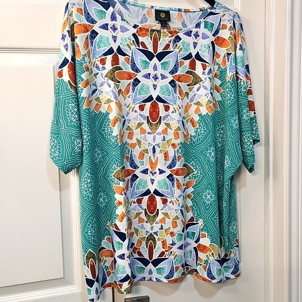 New JM Collection Colorful Roomy Drapey Tunic Teal  XL/XXL - Picture 4 of 11